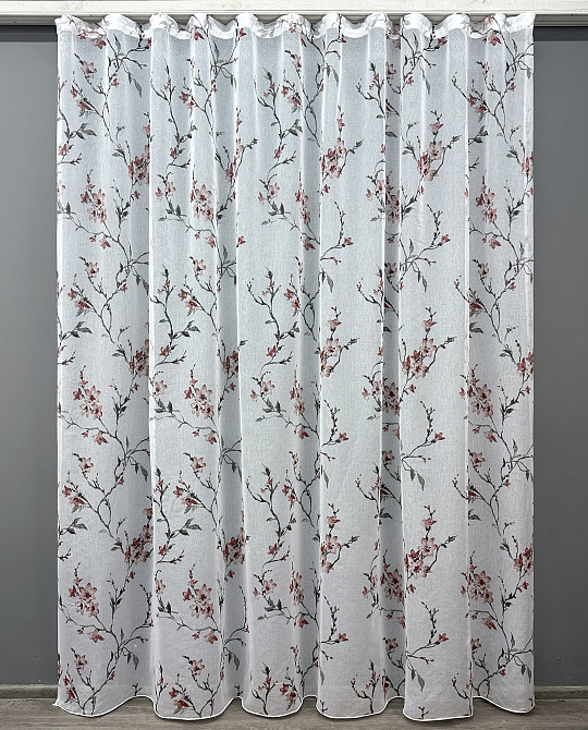 Тюль VR-Textil 1904т Flora Батист Білий із червоно-коричневим 300х270 см (40-242) Київ - фото 2