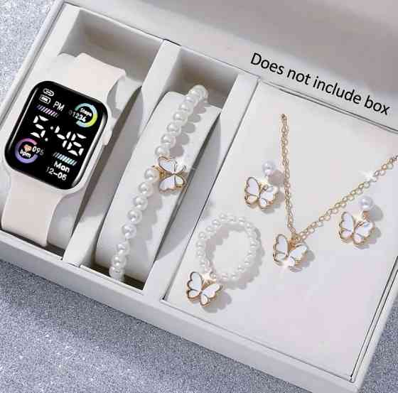 Подарочный набор для женщин Бабочка цифровые часы браслет ожерелье кольцо серьги белый Киев