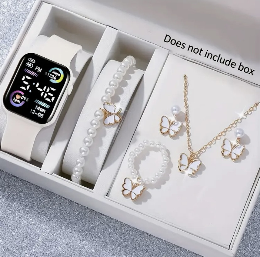 Подарочный набор для женщин Бабочка цифровые часы браслет ожерелье кольцо серьги белый Киев - изображение 1