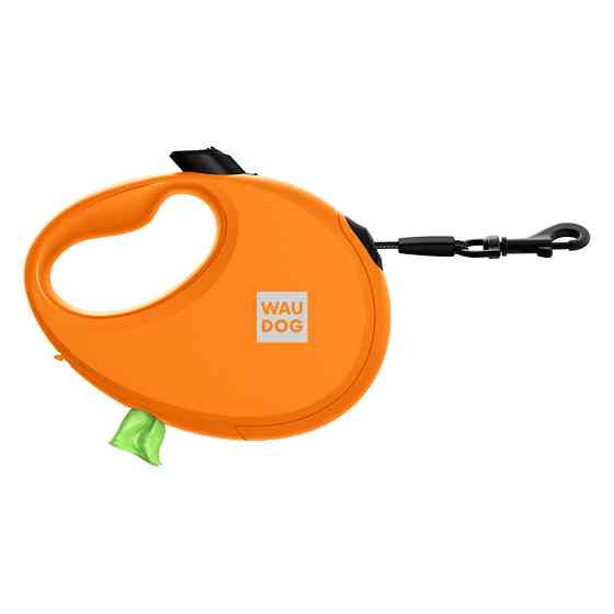 Повідець-рулетка для собак WAUDOG R-leash з контейнером для пакетів, світловідбивна стрічка, M, до 20 кг, 5м, помаранчевий Київ