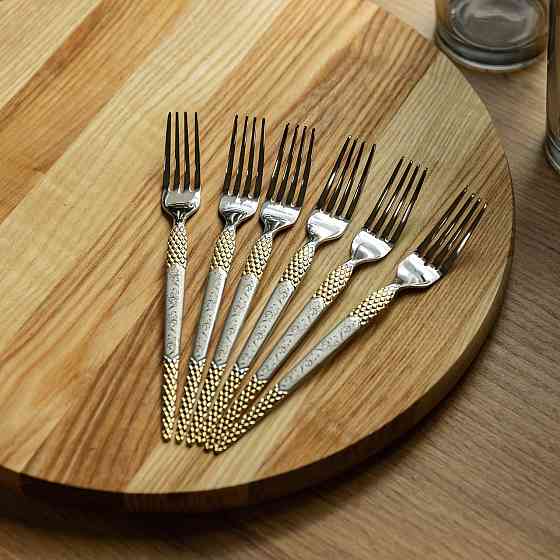 Yiwu Набір столових виделок 6 штук виделка з нержавіючої сталі 21 см Срібло з золотом HP-20-38 Киев