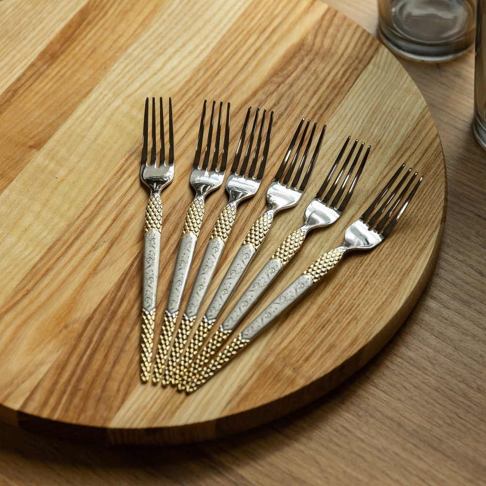 Yiwu Набір столових виделок 6 штук виделка з нержавіючої сталі 21 см Срібло з золотом HP-20-38 Киев - изображение 4