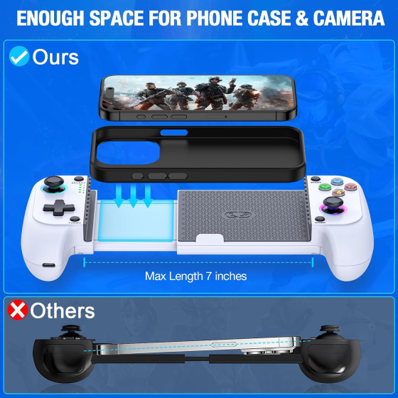 Ігровий геймпад для iPhone/Android, Bluetooth, Hall-джойстики, RGB-підсвітка, Turbo, вібрація, USB-C Київ