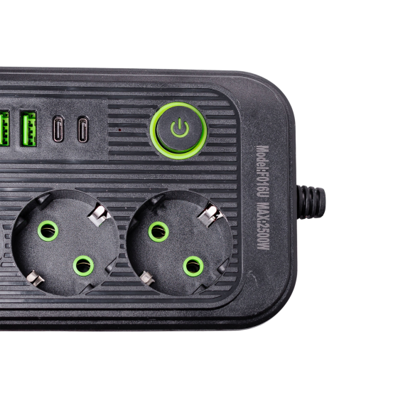 Сетевой фильтр кабель 3.8 м удлинитель F16 на 3 розетки с USB портами и кнопкой отключения Черный HP-5-20 Киев