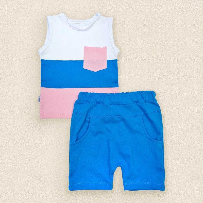Комплект літній дитячий Stripes зріст 86 см (12 - 18 місяців) Malena Білий з рожевим та блакитним Кривий Ріг - фото 1