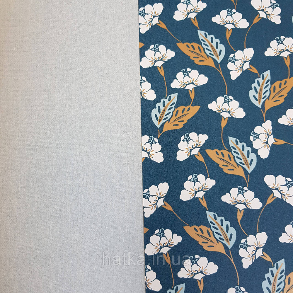 Шпалери вінілові на флізелін Caselio Mystery 0.53х10 м маленькі яскраві квіти листя білі золотисті на синьому Київ - фото 2