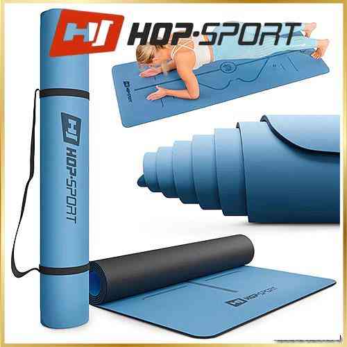 Коврик для фитнеса Hop-Sport PU нескользящий для йоги пилатеса растяжки дома и спортзала синий йога мат Киев