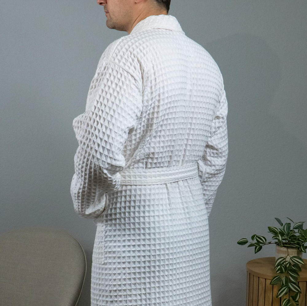 Вафельний халат чоловічий з коміром, довгим рукавом YouStar 100% бавовна 380 г/м2 (Білий) S Суми - фото 5