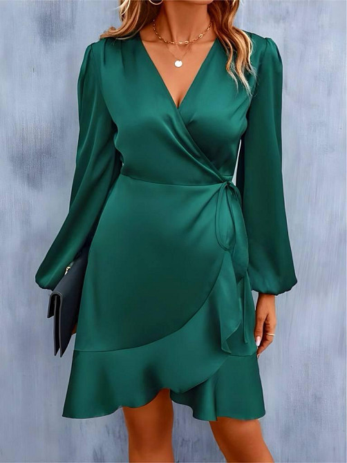 Женское романтичное короткое платье из шелка армани Зеленый Одесса - изображение 2