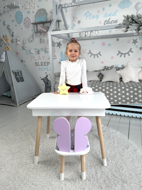 Детский столик с откидным верхом и стульчик, белый с фиолетовым Киев - изображение 4