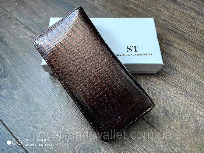 Женский лаковый кошелек на молнии из натуральной кожи ST Leather S7001A Dark brown Киев - изображение 3