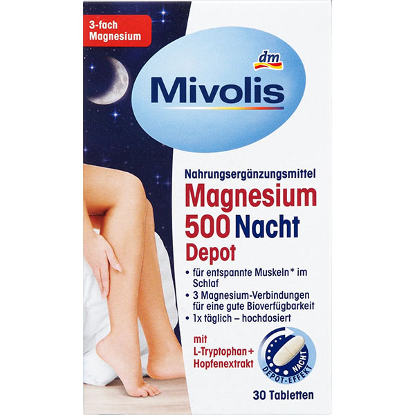 Магний 500 Ночной депо Mivolis, 30 шт, 43 г (Германия) Mivolis Magnesium 500 Nacht Depot, 30 St, 43  Львов - изображение 1