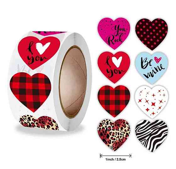 Наліпки сердечка 500 шт 10 дизайнів – стікери для пакування Київ