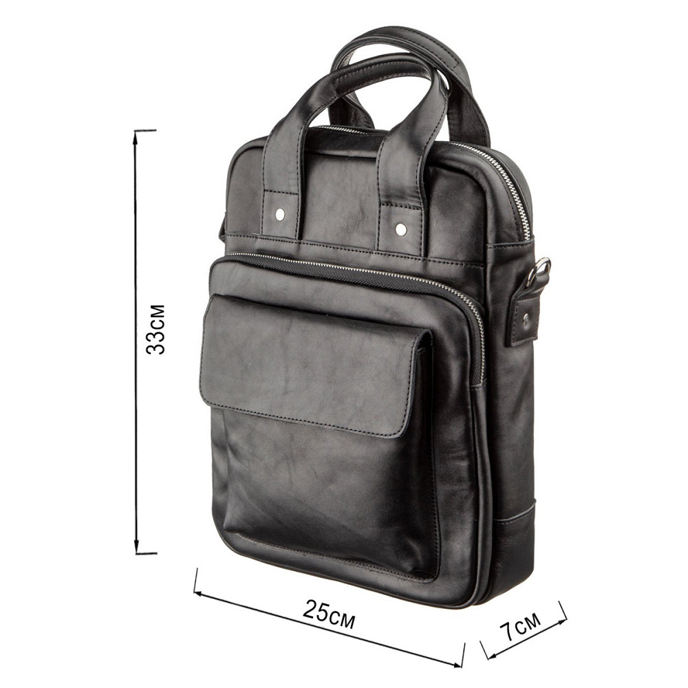 Мужская сумка под А4 вертикального формата в гладкой коже 11165 SHVIGEL, Черная Киев - изображение 3