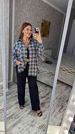 Женская оверсайз рубашка в клетку турецкая фланель Шоколад, 42/48 Одесса