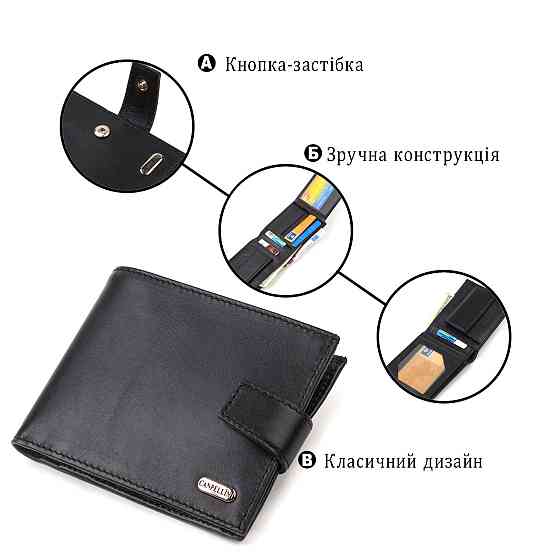 Классический мужской бумажник из натуральной гладкой кожи CANPELLINI 21792 Черный Киев