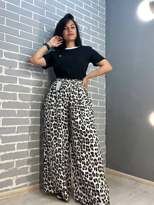 Брюки жіночі New collection 83474 талія на резинці палаццо широкі леопардовий принт 48 коричневі, коричневий, 48 Київ - фото 2