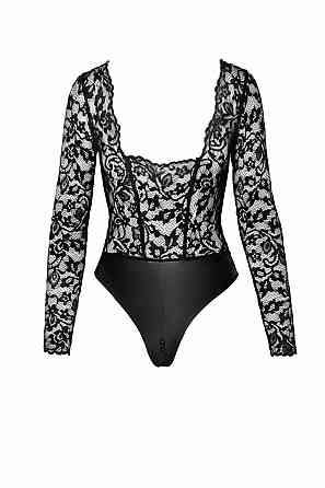 Боді Noir Handmade F296 Psyche, L, мереживо, довгий рукав, низ під латекс, з доступом Sex Aura Київ