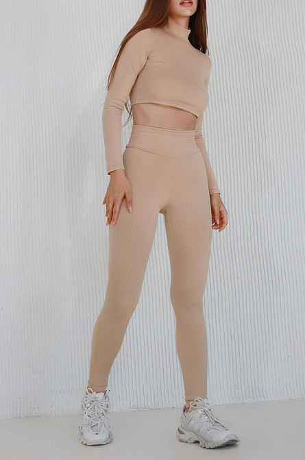 Лосини у рубчик з пуш-ап TotalFit LG146 L, Бежевый Киев - изображение 1