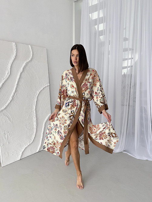 Жіночий халат віскоза домашній кімоно довгий COSY Boho Chic на запах у подарунковій упаковці карамель Одеса - фото 6