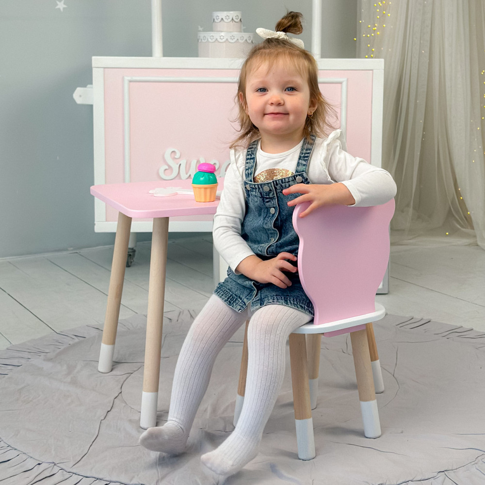 Дитячий  прямокутний стіл і стільчик ведмежа з білим сидінням. Столик рожевий дитячий Київ - фото 7