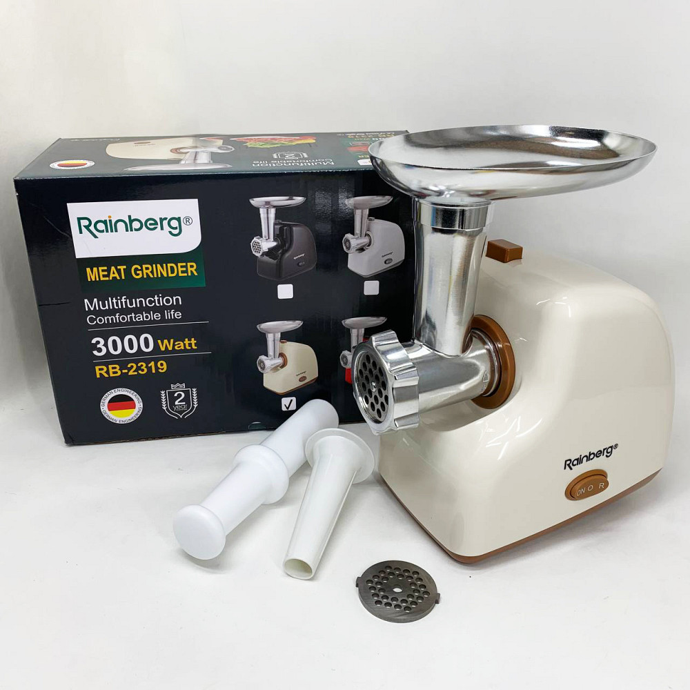 Мясорубка электрическая Rainberg RB-2319 с системой реверса насадка куббе 3000Вт Beige CH-11 Львов - изображение 17