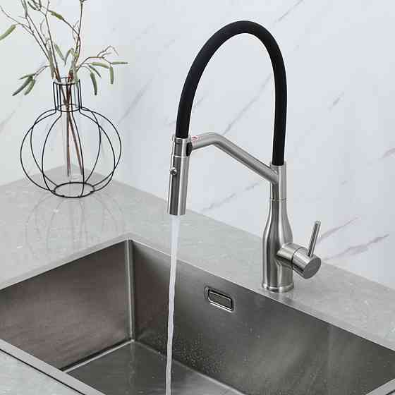 Смеситель для кухни GAPPO G4098-15 с гибким изливом, сатин/черный Киев