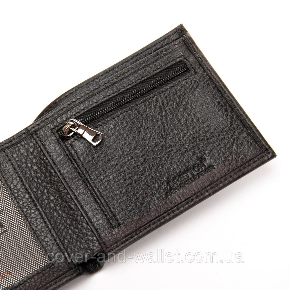 Невеликий чоловічий гаманець чорного кольору з натуральної шкіри Bretton Київ - фото 5
