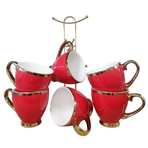 Набір чашок 6 предметів 280мл (в кольоровій коробці) порцеляна червоний 6815-R Interos Житомир - изображение 5