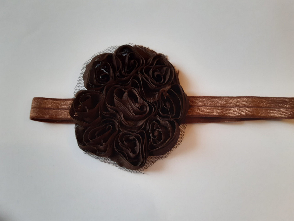 Дитяча пов'язка коричнева - окружність 42-55см, квітка 8см Київ - фото 1