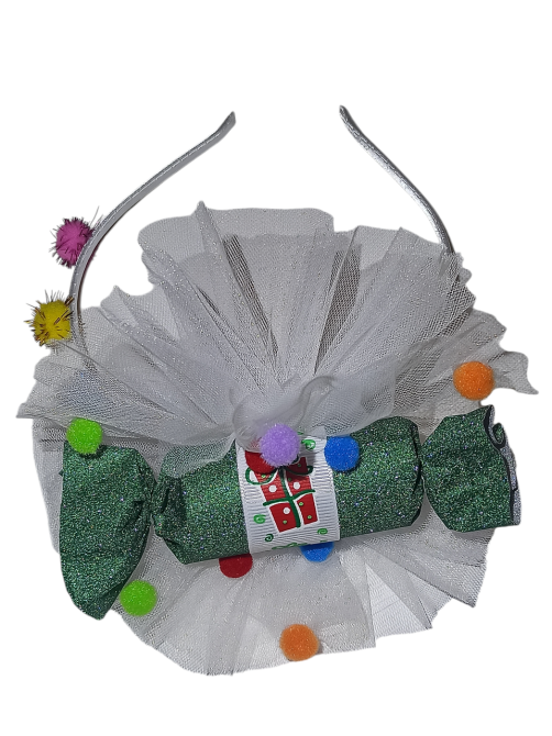 Новогодний обруч для волос конфетка с блесточками с фатином one size ручная работа зелёный Киев - изображение 2