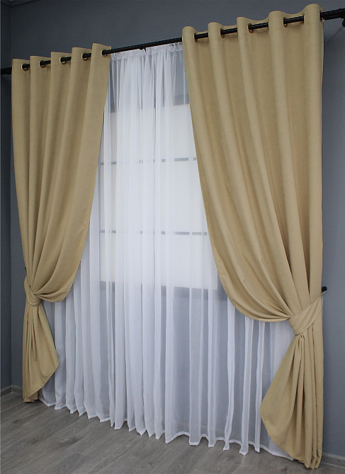 Комплект штор на люверсах VR-Textil Микровелюр SPARTA № 1192ш 150х270 см 2 шт Бежевый (37-0162) Киев - изображение 3