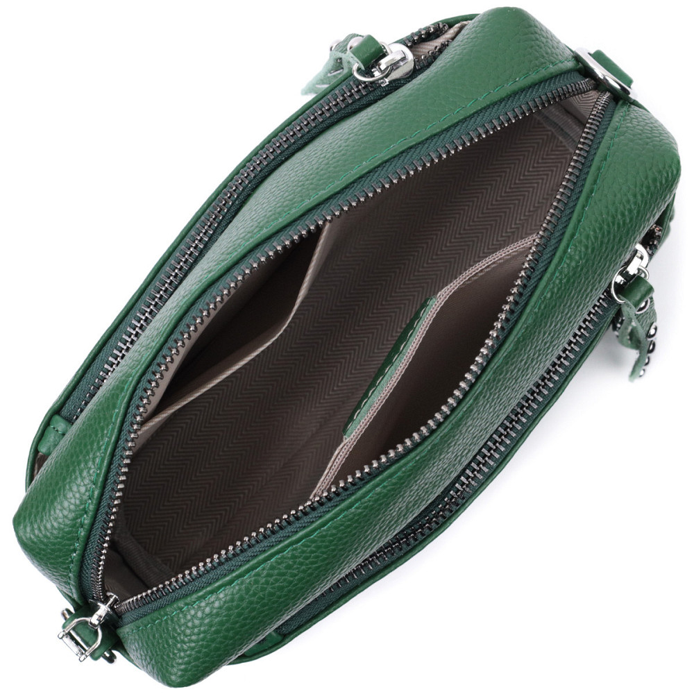 Шкіряна сумка зі стильним бігунком Vintage 22651 Зелена Київ - фото 8