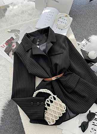 Жіночий класичний піджак вільного крою в смужку костюмка Чорний, 46/48 Одеса