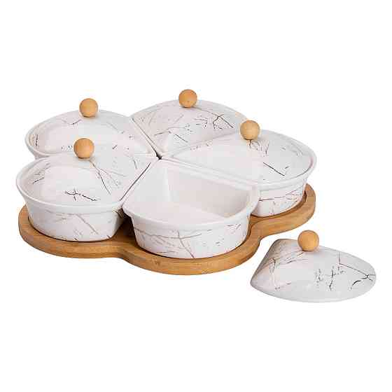 Обертова фарфоровая менажниця на 5 секцій, біла Київ