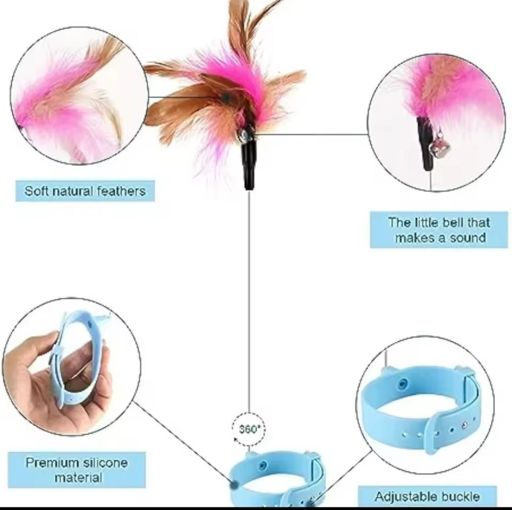 Нашийник з іграшкою для котиків пір'я з дзвіночком 30 см блакитний Київ - фото 5