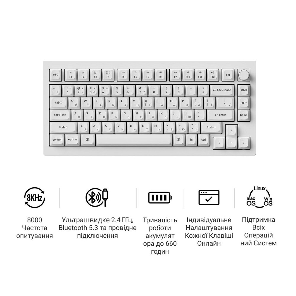 Клавіатура бездротова Keychron V1 Ultra Keychron Red Switch White RGB (V1U-F1-UA) ( 29008 ) Харьков - изображение 8