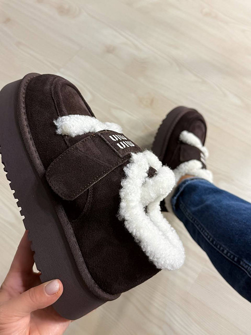 Ботинки женские Hengji 720-6 угги замшевые на меху с липучкой коричневые, 36, 23 см Киев - изображение 9