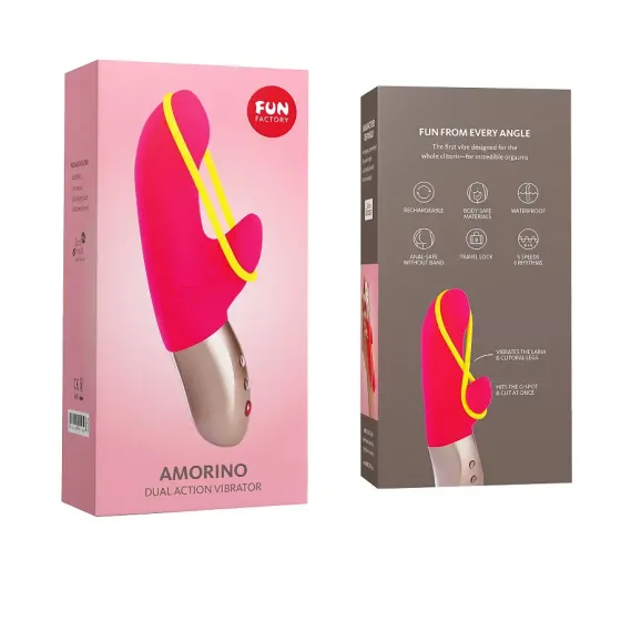 Мінівібратор-кролик зі стимулювальною стрічкою Fun Factory AMORINO pink/neon yellow, стрічка знімна Львів