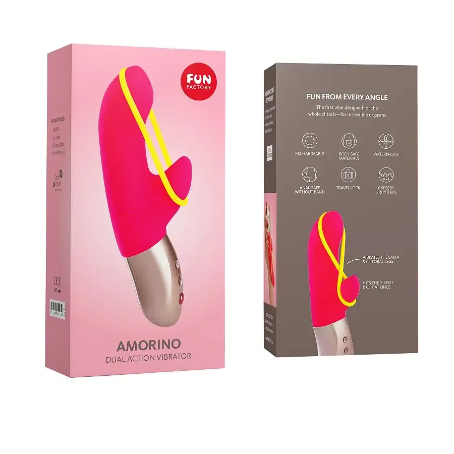 Мінівібратор-кролик зі стимулювальною стрічкою Fun Factory AMORINO pink/neon yellow, стрічка знімна Львів - фото 5