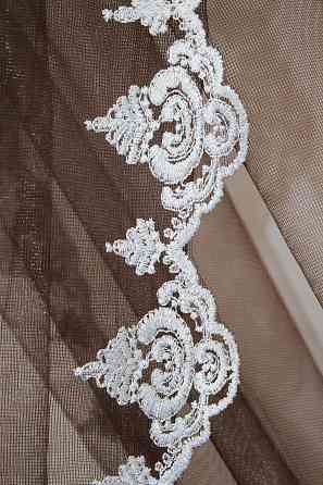 Кухонные шторки VR-Textil № 100к с подвязками белый с венге 490х170 см (50-830) Киев