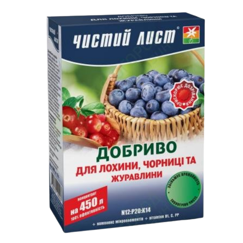 Добриво для лохини, чорниці та журавлини мінеральне 300гр (кристал) Квітофор Чистий лист Житомир