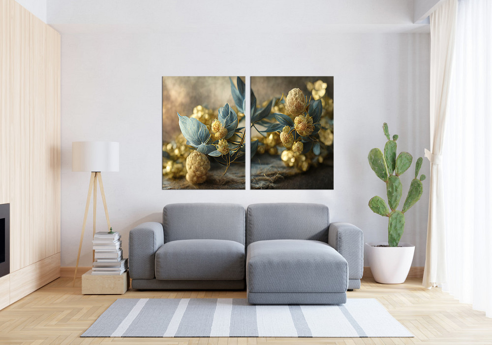 Модульная картина в гостиную / спальню     Синьо-Жовтий хміль  TLV-2_140 90x132  см Киев - изображение 3