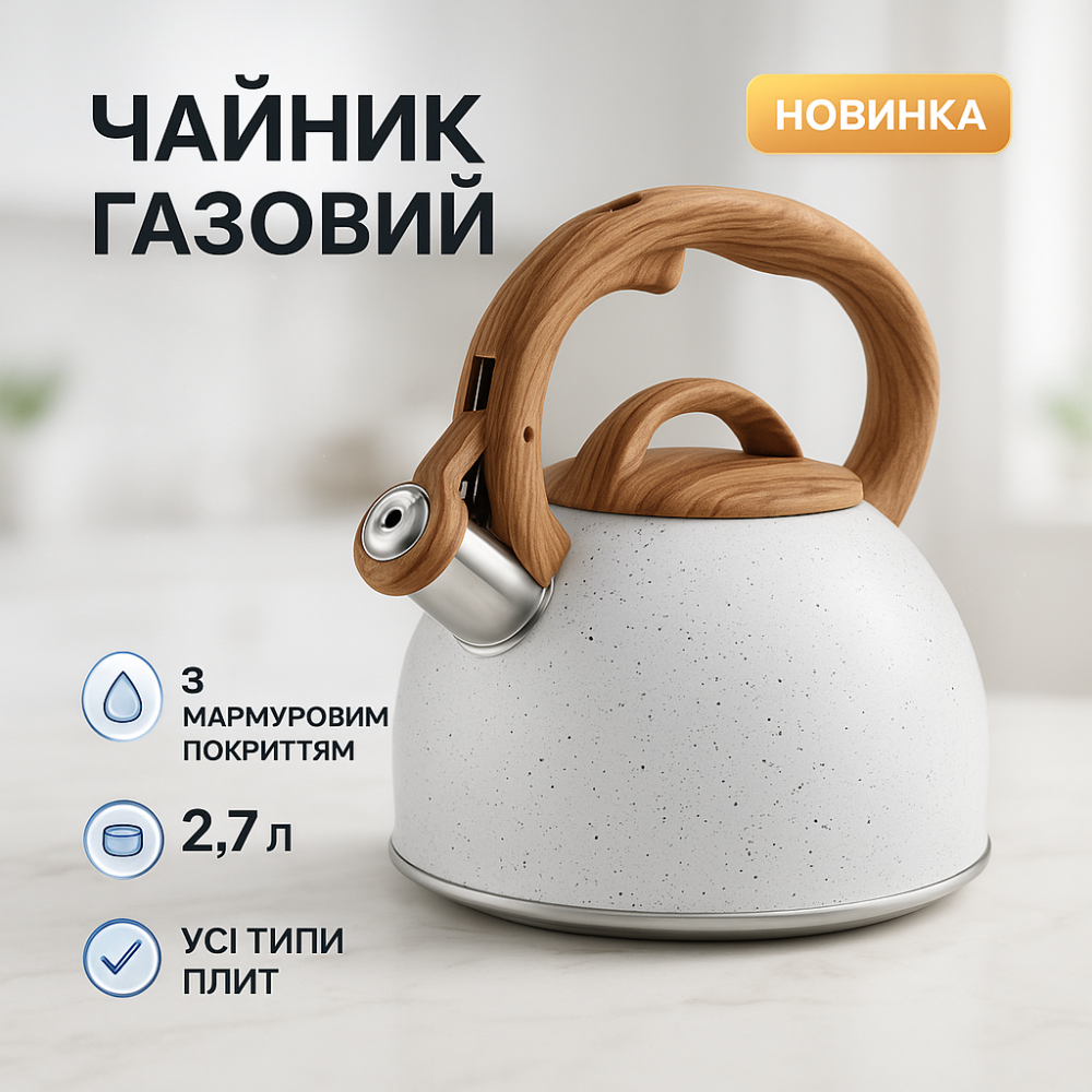 Хороший чайник для газовой плиты Unique, Качественный чайник из нержавеющей стали со свистком AP-44 Киев - изображение 8