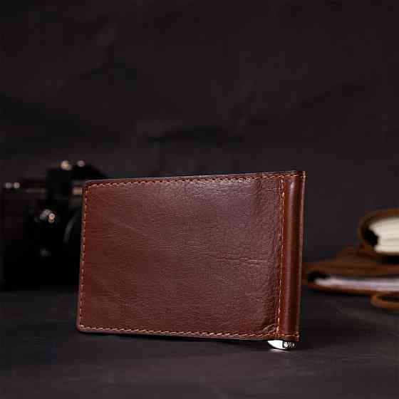 Надійний шкіряний затискач для грошей GRANDE PELLE 11668 Коричневий Київ