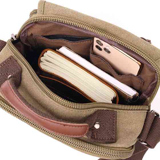 Сумка листоноша на плече із щільного текстилю Оливковий (Vintage) Київ