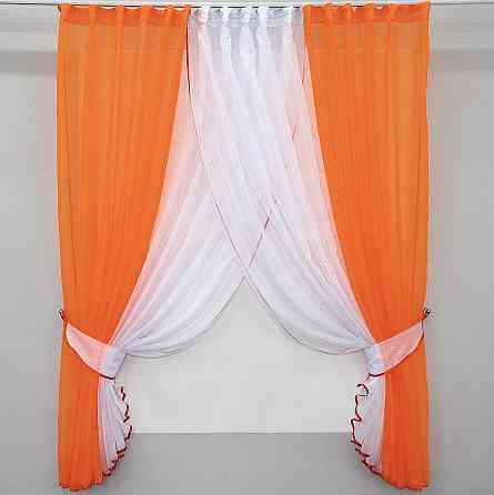 Кухонные шторки VR-Textil № 096к с подвязками оранжевый с белым 400х170 см (50-671) Киев