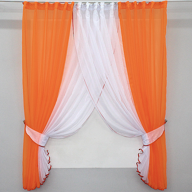 Кухонные шторки VR-Textil № 096к с подвязками оранжевый с белым 400х170 см (50-671) Киев - изображение 1