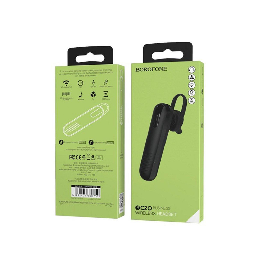 Bluetooth беспроводная гарнитура BOROFONE BC20 Smart business, цвет черный BC20 Одесса - изображение 1
