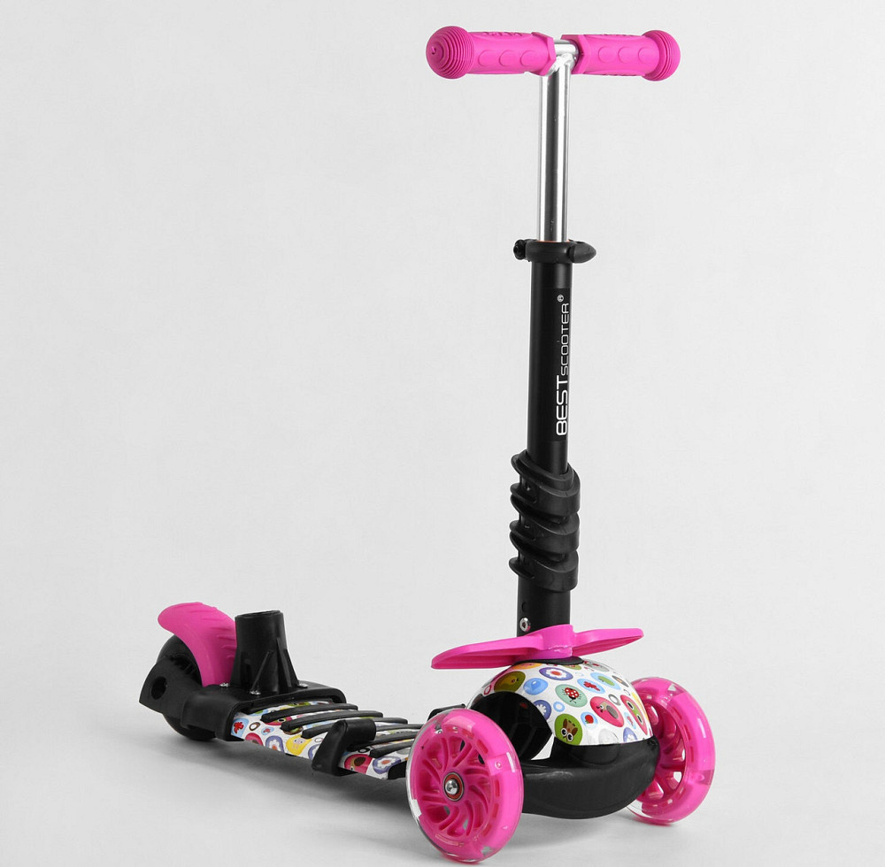Самокат триколісний Best Scooter 5в1 з підсвічуванням коліс Рожевий (15800) Чернигов - изображение 6